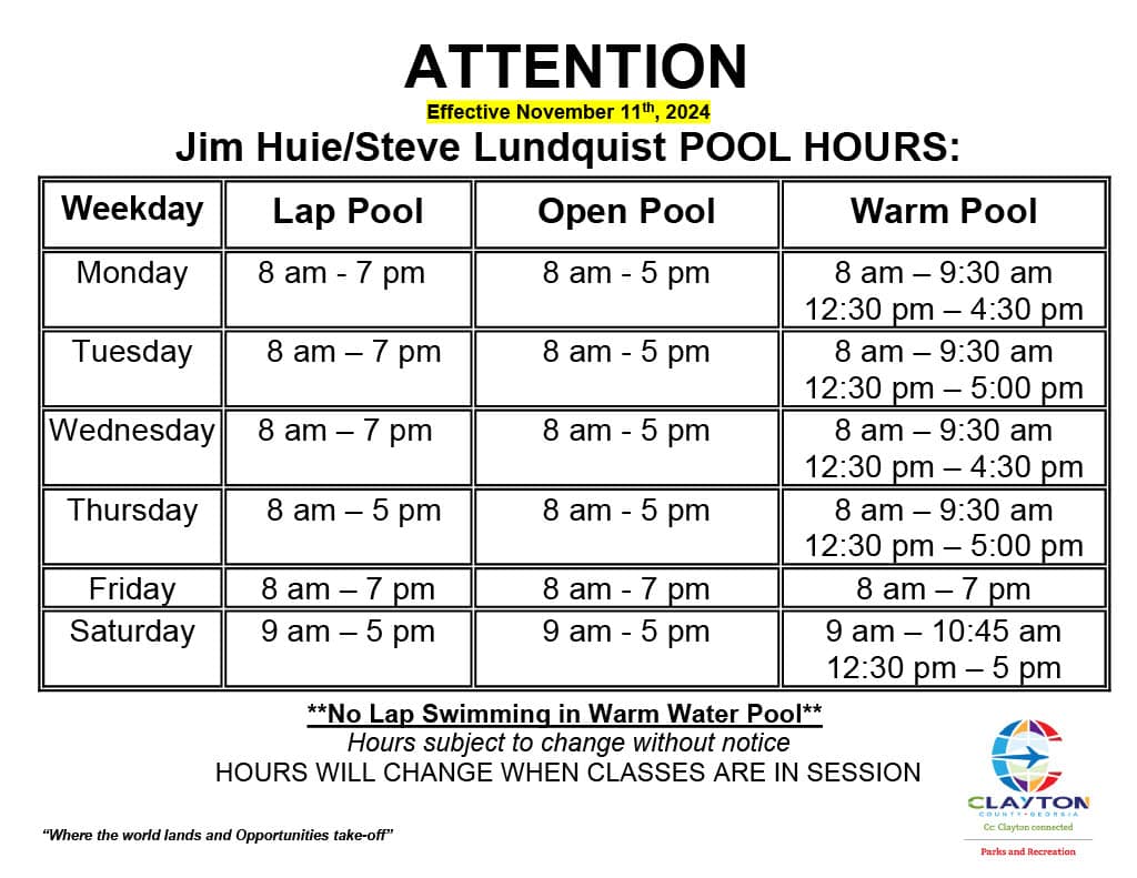 Jim Huie Pool Hours 8/24