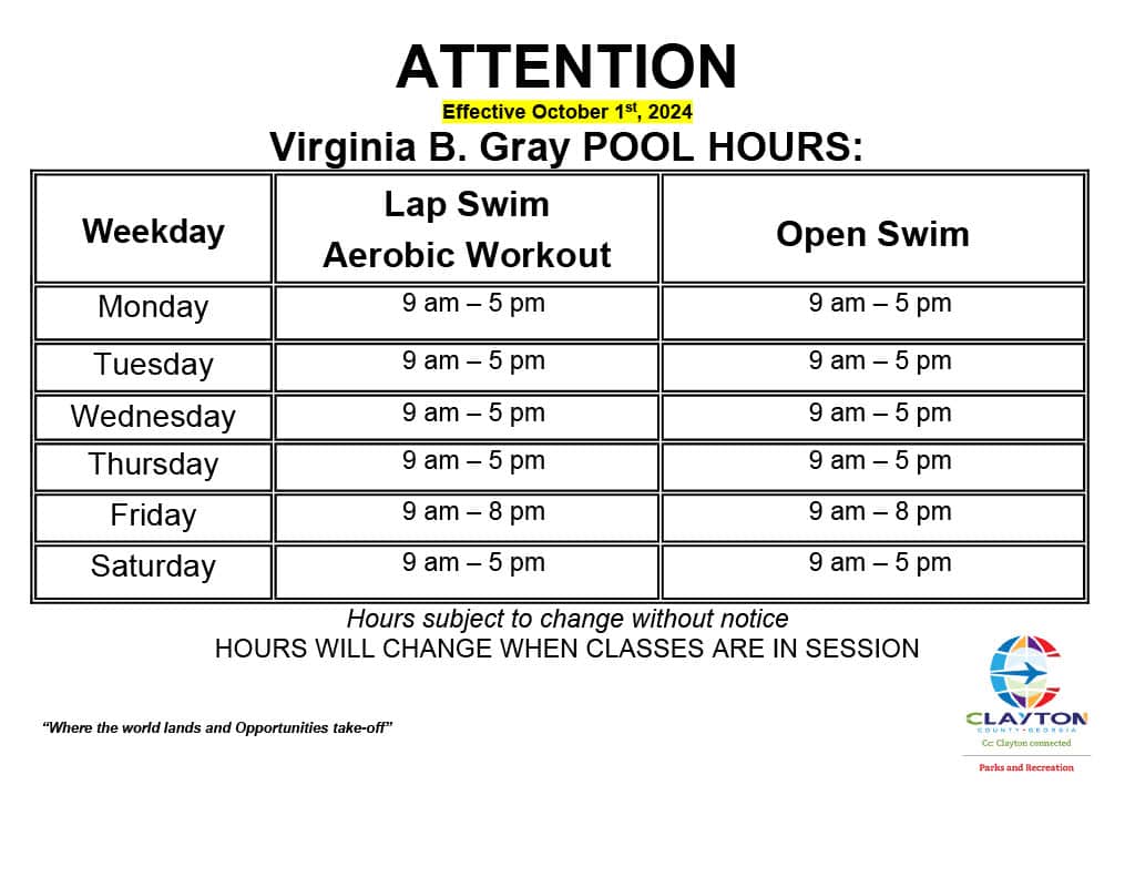 Virginia B. Gray Pool Hours 8/24