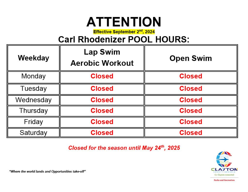 Carl Rhodenizer Pool Hours 8/24