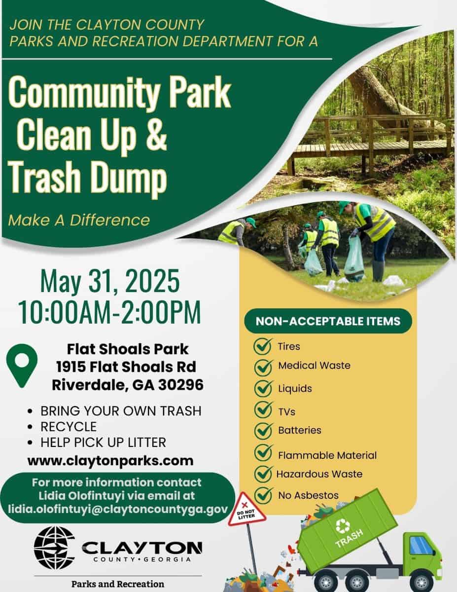 Flatshoals Park Trash pickup flyer May 2025